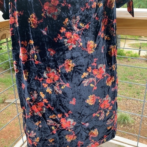 Loft Asian Inspired Floral Velvety Shift Dress Loose Fit Soft Above Knee Large - Picture 4 of 11
